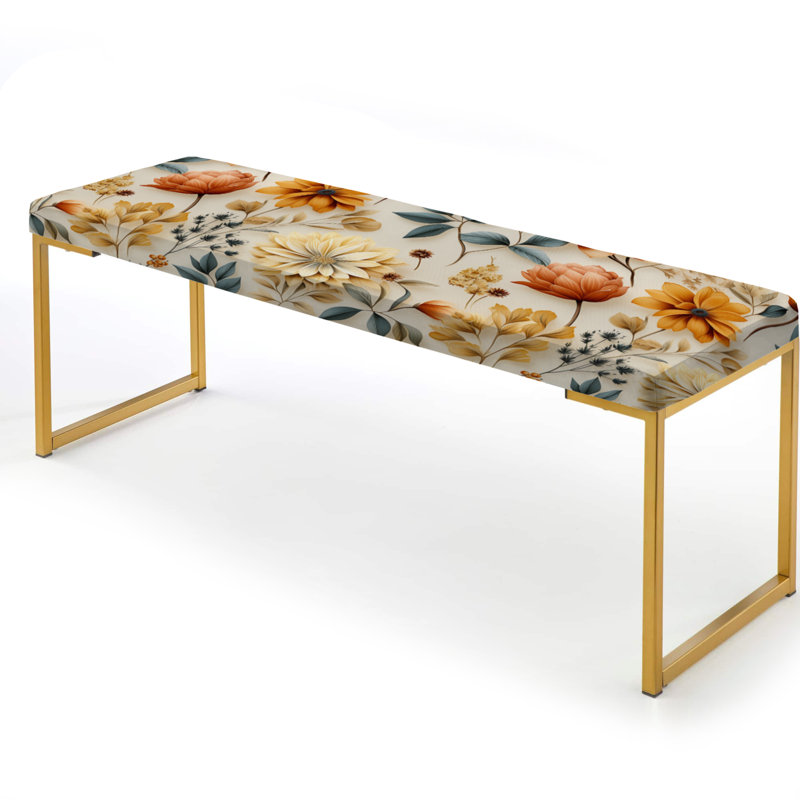Banc floral rembourré or, Palette terre multicolore botanique