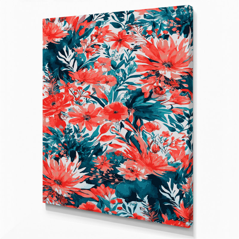 Aquarelle, art floral sur toile rouge 26, H 16 po x l 20 po
