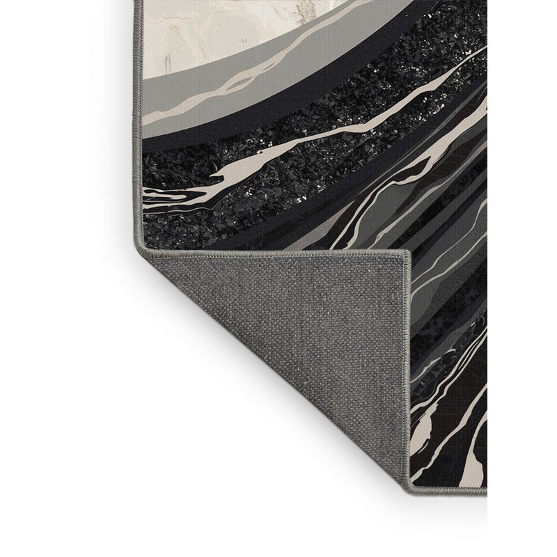 Soft Plush Dormont Glam Marble Area Rug in Gray – Gray Binding, 7x9