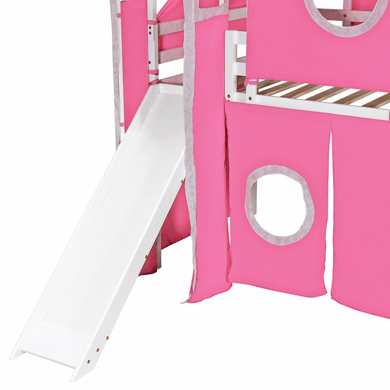 Lit mezzanine avec tente et tour, Lit simple, Rose