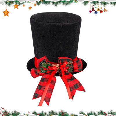 Black Christmas Tree Top Hat, Red Checkered Bow Christmas Tree Decoration, Creative Christmas Tree Top Hat With Red Berries, Christmas Tree Decoration For Christmas Tree Decoration