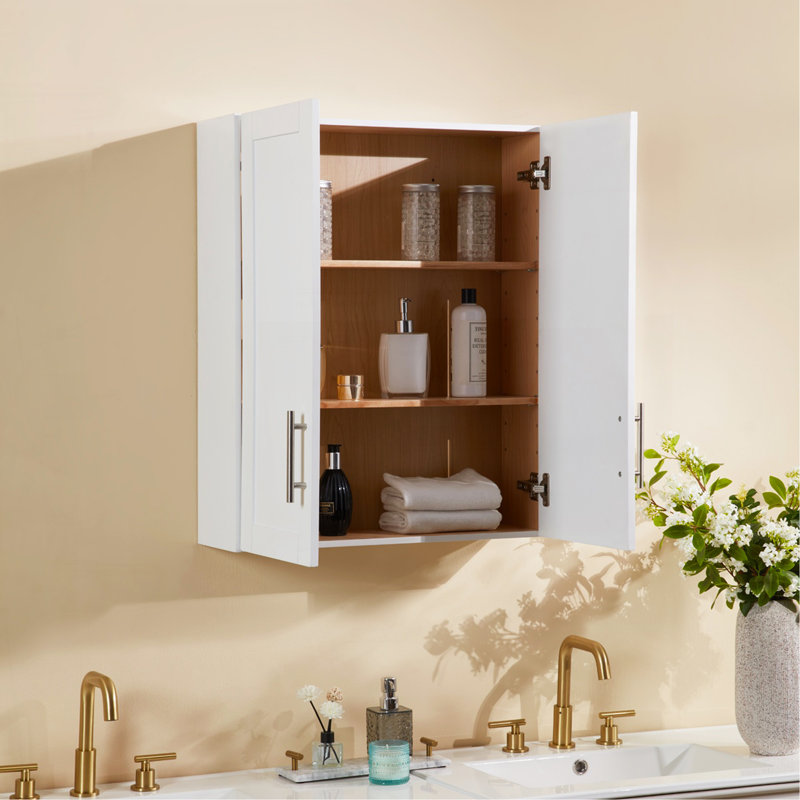 Armoire suspendue en bois avec portes et tablettes, Blanc