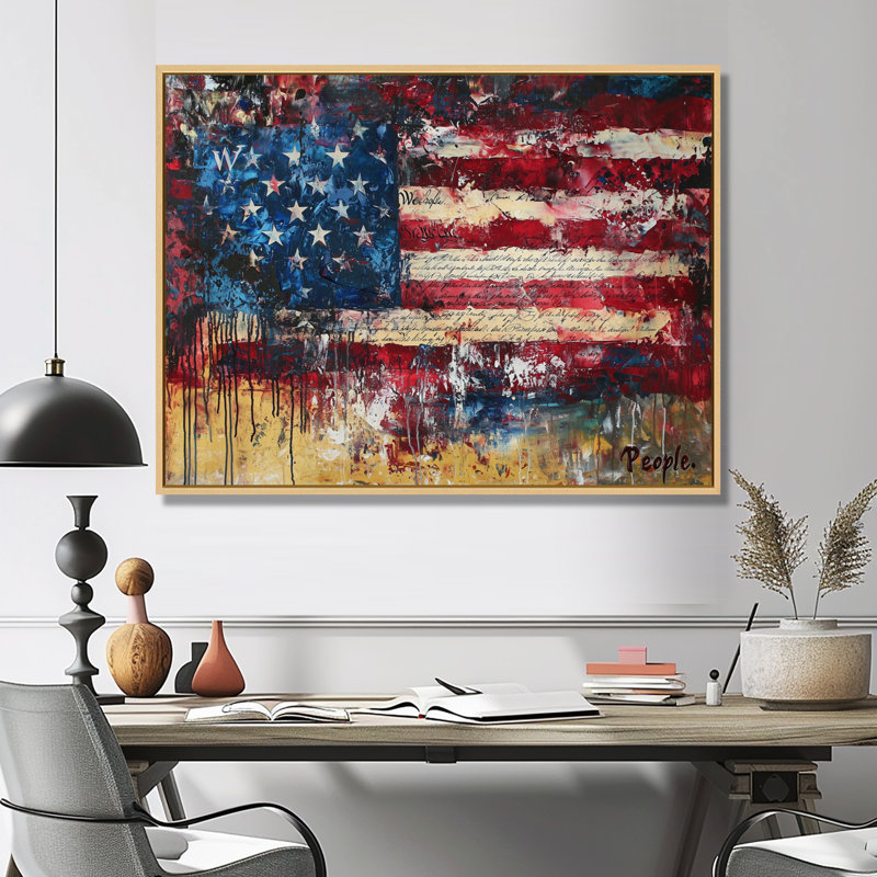 Krystalee, drapeau des États-Unis, patriotisme, aquarelle, H 30 po x l 40 po, Toile tendue, Ne s’applique pas