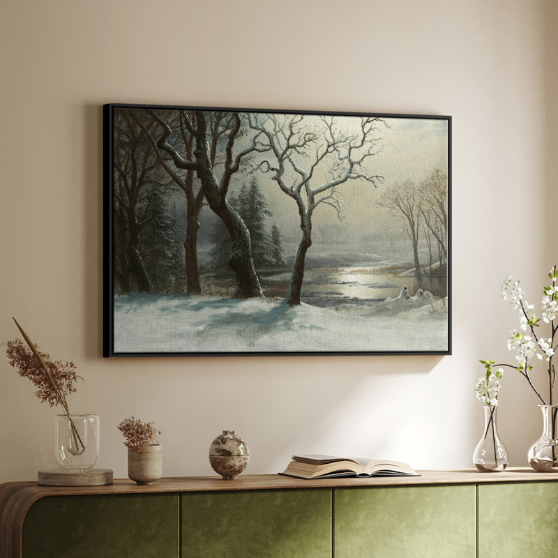 Paysage rétro - Mix, Toile avec cadre flottant noir, H 17 po x l 25 po x P 2 po