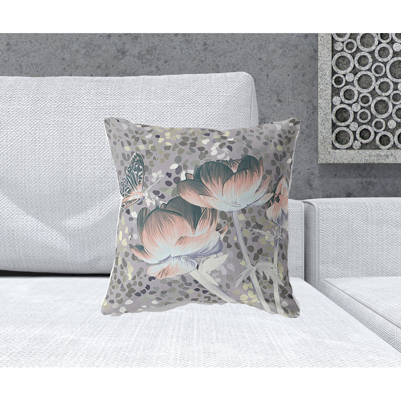 Coussin décoratif 18 po x 18 po Indigo, Rose/gris