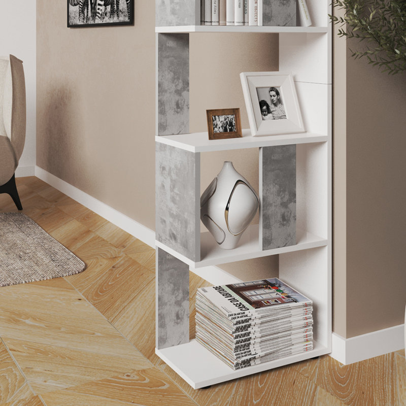 Vigue 162.6cm H Geometric Bookcase, Concrete, 162.6cm H x 45cm W x 23.6cm D