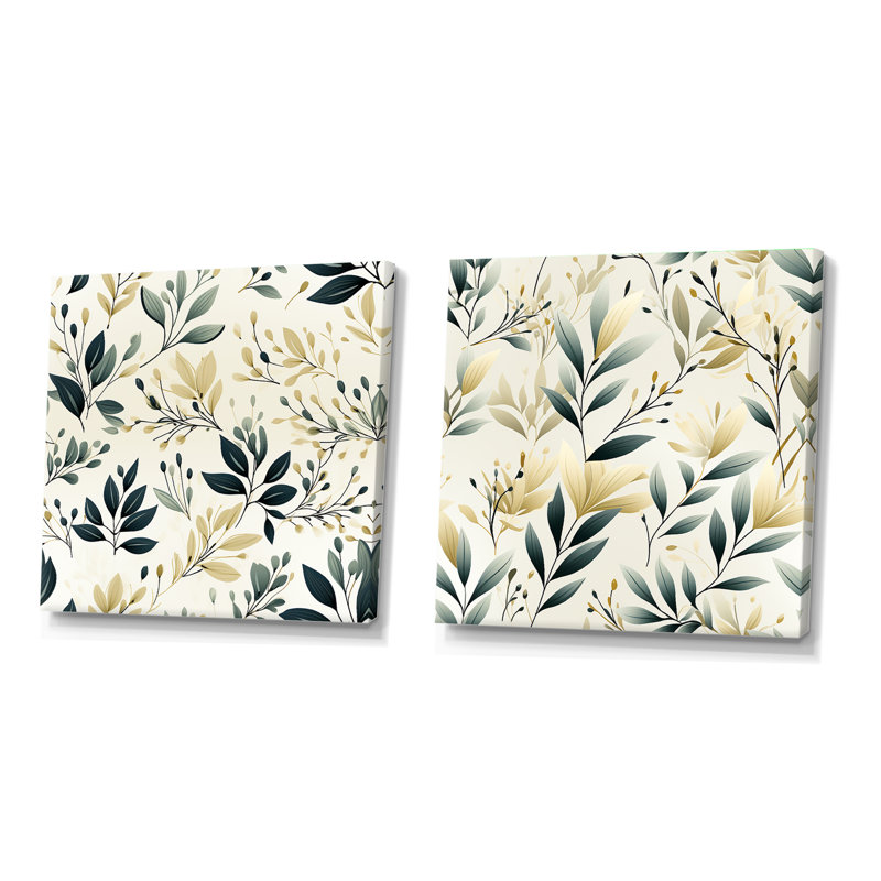 Swanage - Ensemble de 2 collages carrés floral et botanique, H 16 po x l 33 po, Toile tendue