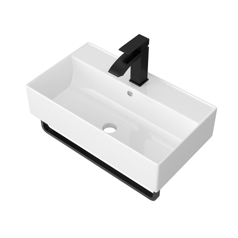 21"X12" Wall-Mounted Rectangular Ceramic Bathroom Sink