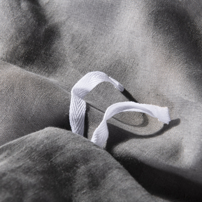 Charcoal Stone Washed Linen Queen Duvet Cover Set with Coconut Buttons