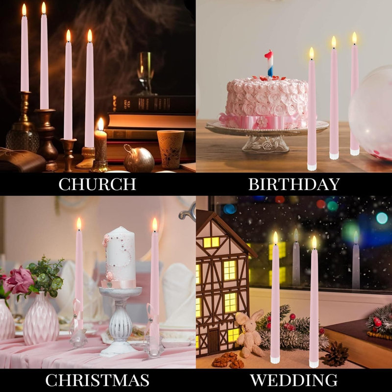 48-Pack Flameless Taper Candles - 11" Black Plastic, Realistic Yellow Flickering, Long-Lasting Battery-Operated, for Halloween/Christmas Window Decor