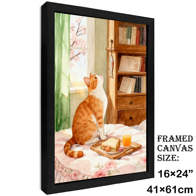 Reproduction d'art encadré noir, rétro, chat chaud, thé d'après-midi, H 25 po x l 17 po