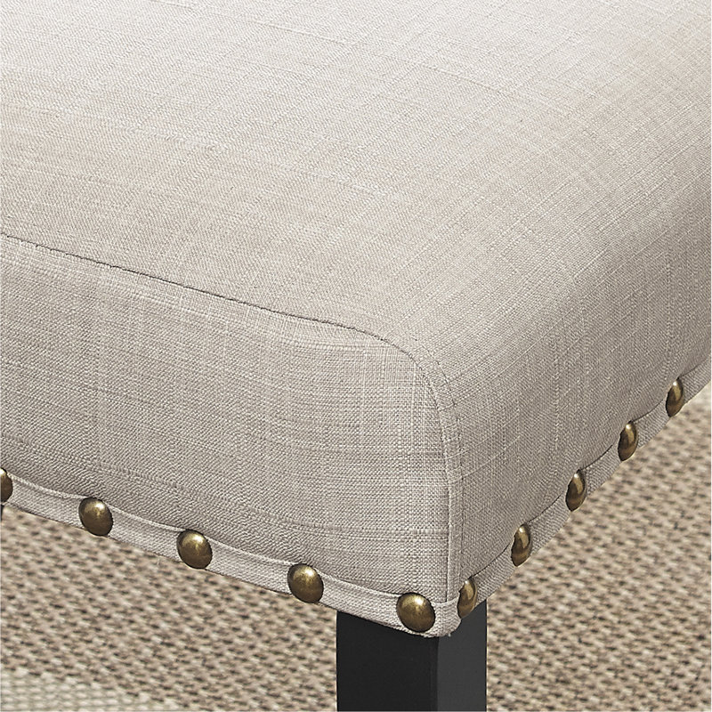 Biony Fabric Bar Stools With Nailhead Trim, Set Of 2, Tan