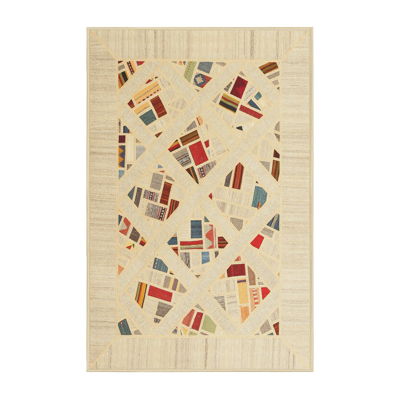 Tapis abstrait beige / rouge / brun, Rectangle 2 pi x 5 pi