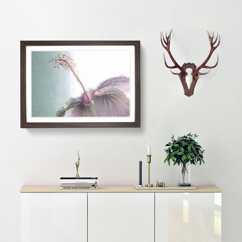 Pink Hibiscus Flower in Abstract - Picture Frame Graphic Art Print, 40cm H x 60cm W x 2cm D, Walnut