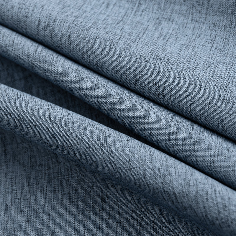 Linen Textured Shower Curtain and Hooks Set, Blue Gray