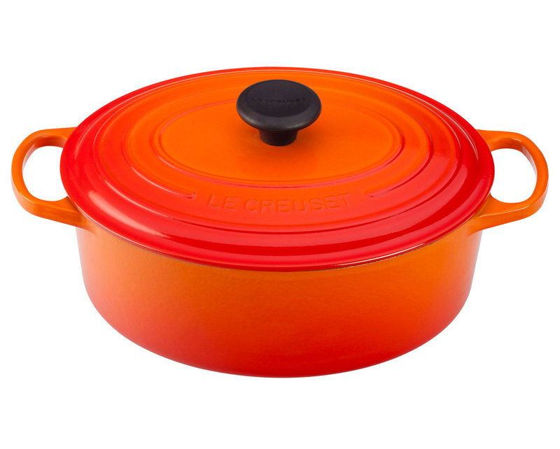 White Enameled Cast Iron Oval Dutch Oven with Lid