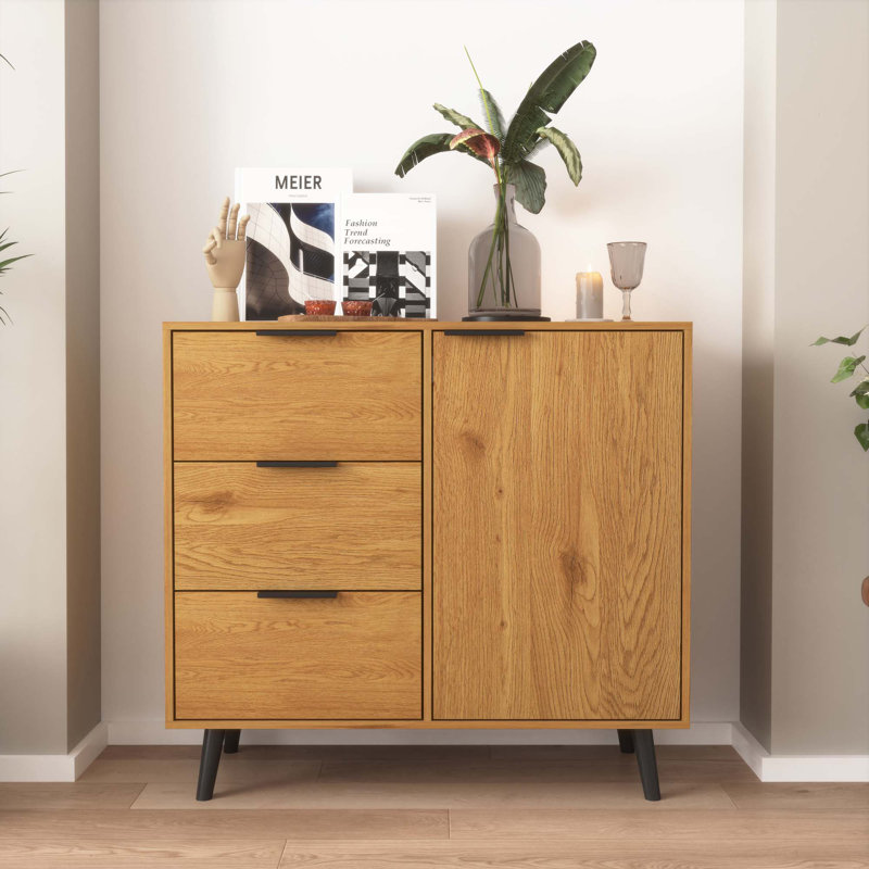 Armoire de rangement avec 3 tiroirs et tablette réglable, Naturel