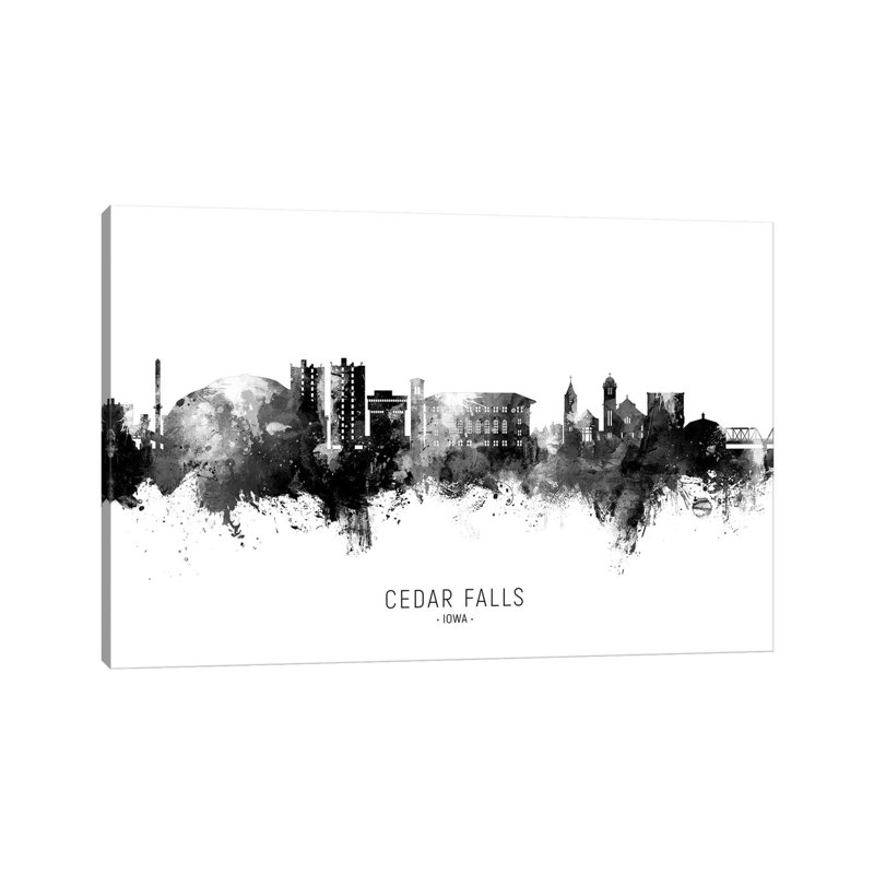 Cedar Falls Iowa Skyline Name Blank And White by Michael Tompsett - 1 Piece Wrapped Canvas Painting, 20.32 cm H x 30.48 cm W