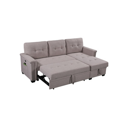 Nathan 84" Light Gray Reversible Sleeper Sectional Sofa With Storage Chaise