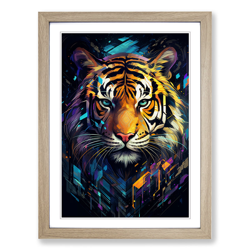 Tiger Futurism No.3 - Framed Print, 64cm H x 46cm W x 2cm D, Oak 