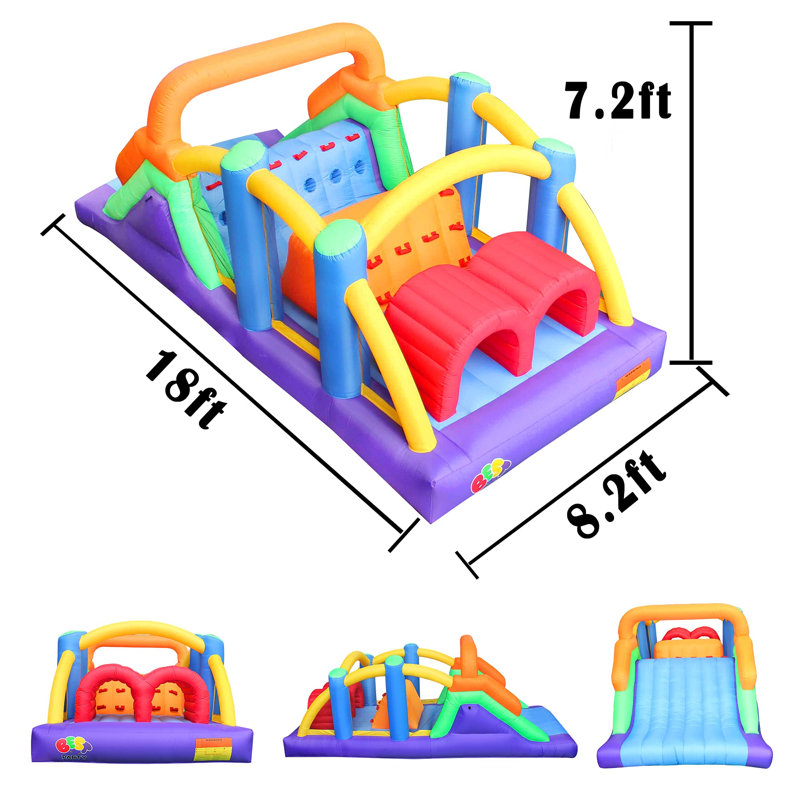 Colorful Inflatable Obstacle Course Bounce House with Slide