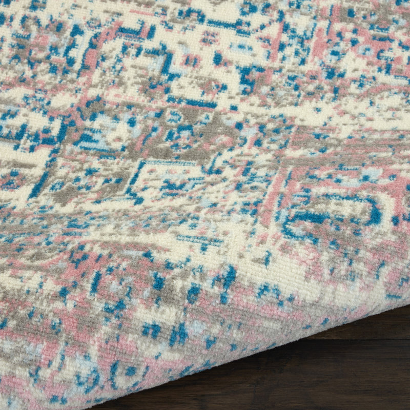 Tapis oriental ivoire / rose Burnie, Rond 8 pi