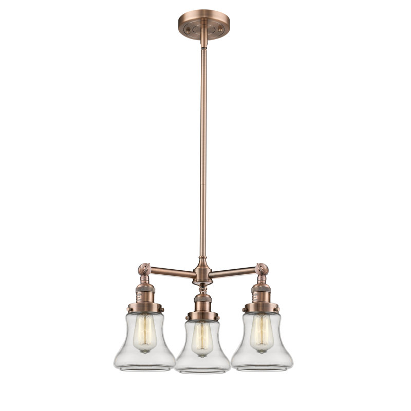 Lustre classique à 3 lumières Edda, Cuivre antique, Transparent, Ampoule non incluse
