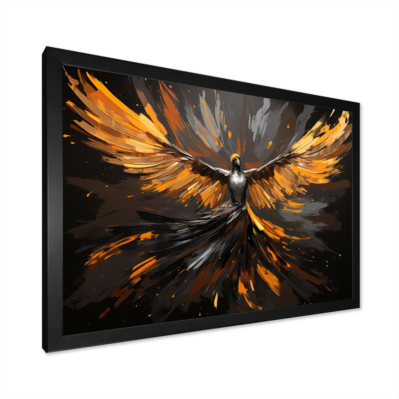 «Woman Glowing Pheonix» - art mural mode, Cadre d'angle fermé noir, H 16 po x l 32 po x P 1 po