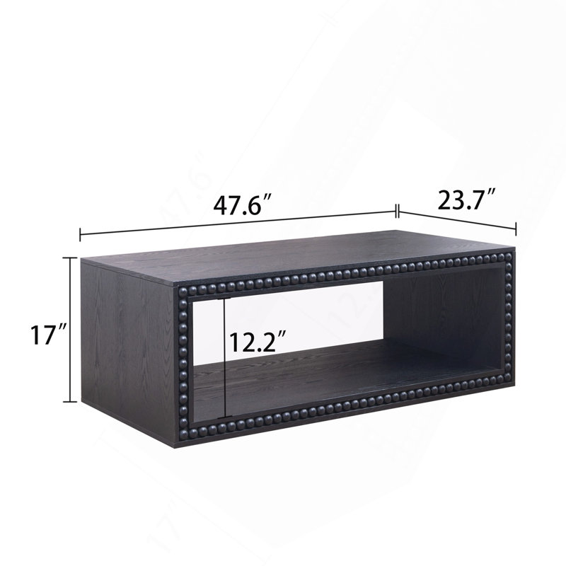 Table basse Beaded Edge - Table centrale rectangulaire de 47,6 po avec tablette de rangement ouverte , Noir