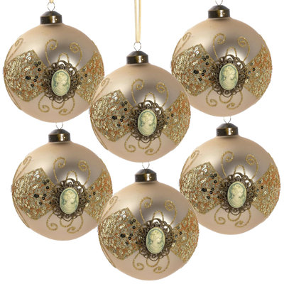 D3.9" Christmas Ball Ornaments, Glass Decorative Hanging Ball Christmas Tree Ornaments For Holiday Party Decorations, Set Of 6