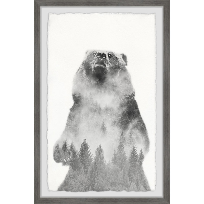 « mountain bear »-impression d’art graphique sur papier encadrée, H 30 po x l 20 po x P 1,5 po