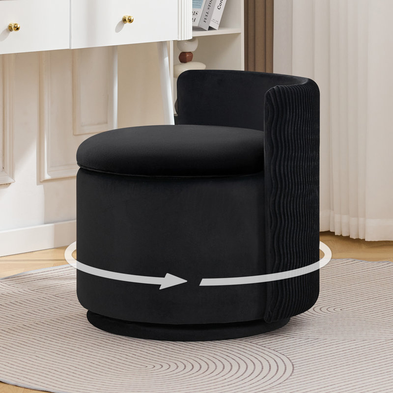 Fauteuil d'appoint pivotant à 360 degrés avec rangement, Velours noir, H 23 po x l 22 po x P 22 po