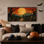 Toile au clair de lune avec citrouilles incandescentes et art mural d'Halloween-1137153164