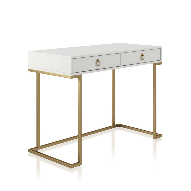 Rectangle Writing Desk with Golden Metal Legs, White