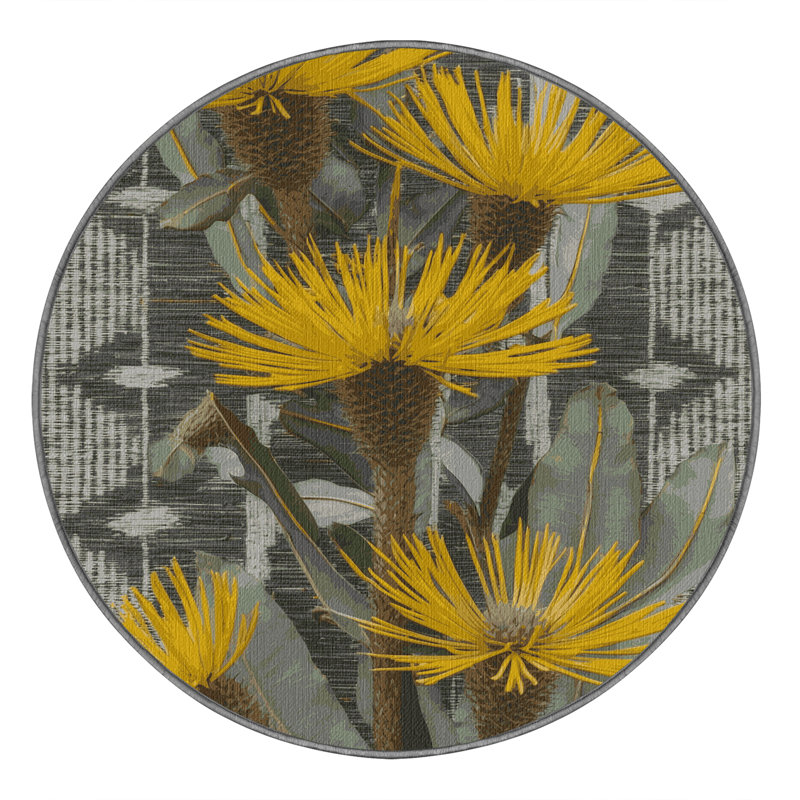 Washable Brittlebush Southwestern Area Rug, Round 5'