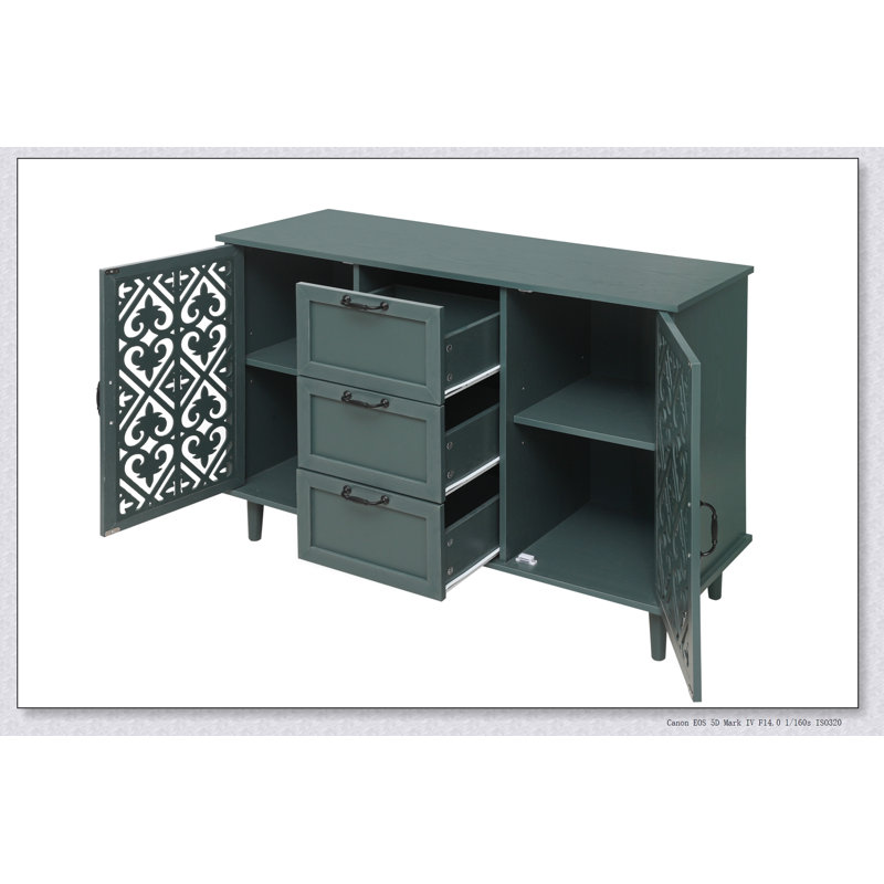 Meuble de rangement classique à deux portes et trois tiroirs pour un espace de vie organisé et un style de décoration intérieure élégant et intemporel.
