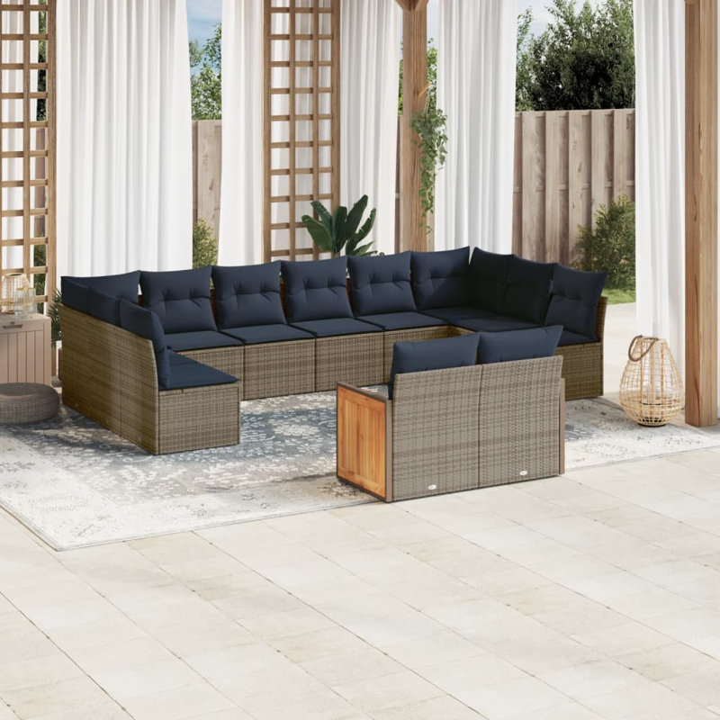Ensemble de canapé de patio 13 pièces avec coussins en rotin de polyester noir