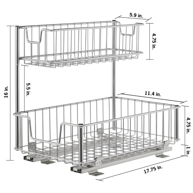 TRINITY 2-Tier Chrome Steel Wire Sliding Undersink Organizer