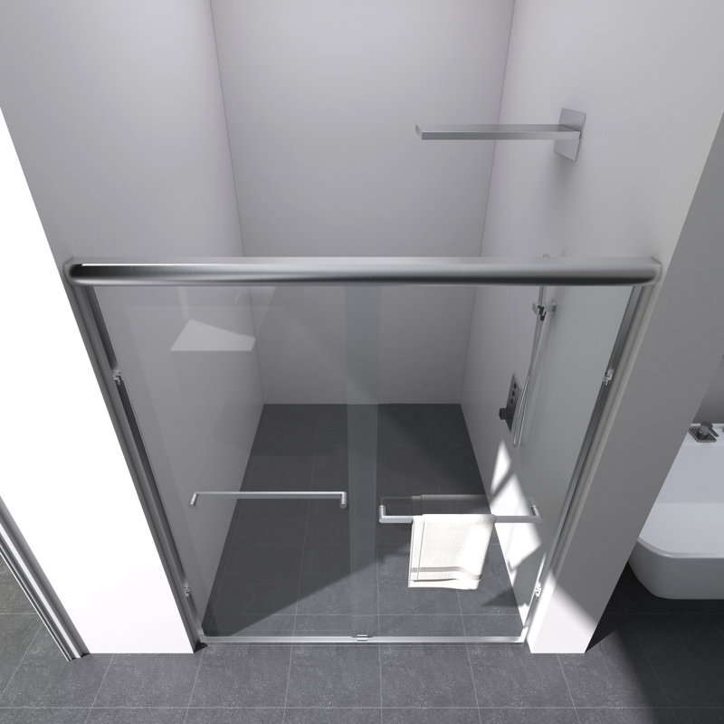 56" - 60" W x 72" H Double Sliding Semi-Frameless Shower Door, Brushed Nickel