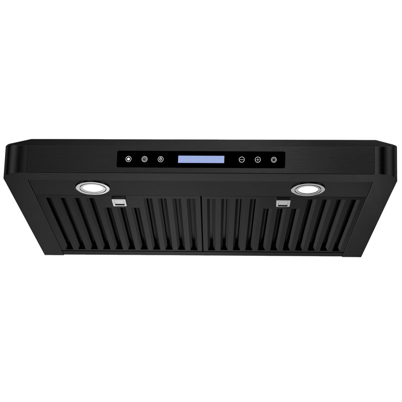 Hotte sous un meuble à conduit 30 pouces, 900 pi³ / min, 4 vitesses, télécommande en acier inoxydable noir et panneau tactile avec lumières DEL