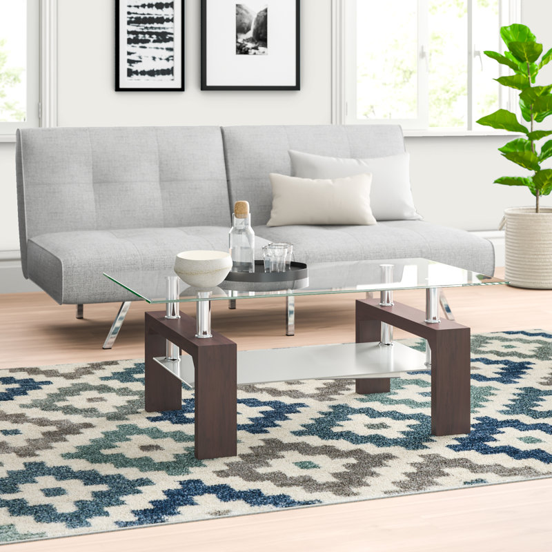 Breanna Solid Coffee Table with Storage, Walnut