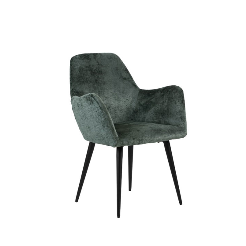 Berlin Modern Upholstered Dining Chair with Black Metal Legs, Green