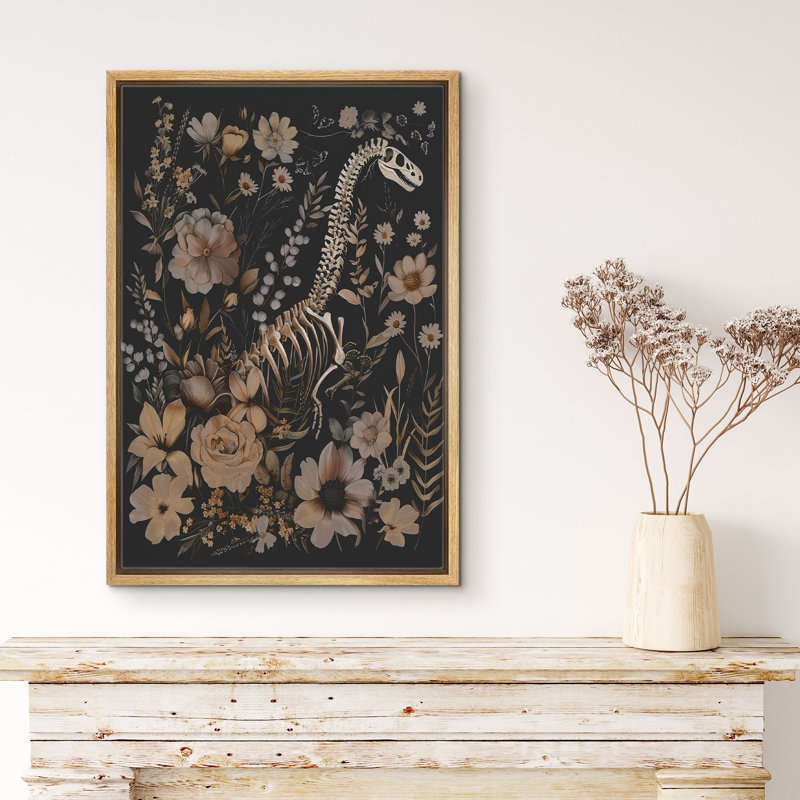 Tête de dinosaure, fleurs sauvages, animaux gothiques maussades, œuvres d'art botaniques florales foncées, Naturel