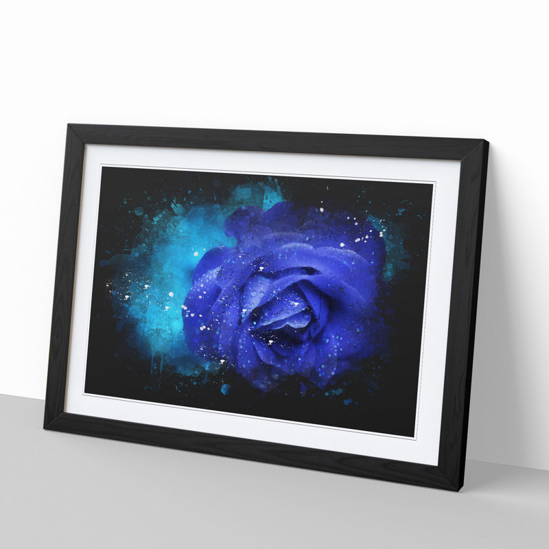 Blue Rose Flower Vol.2 - Picture Frame Graphic Art, 65cm H x 90cm W x 2cm D, Black