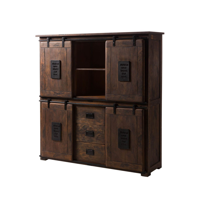 Railway 150cm Solid Wood Sideboard, Brown Lacquered