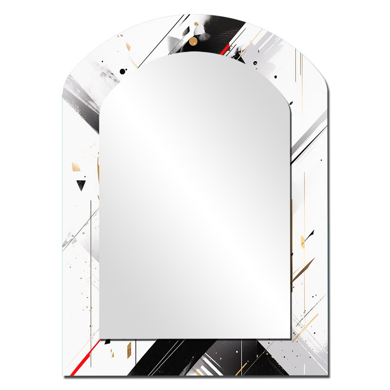 Black Red Multifaceted Whirls - Black Arch Wall Mirror Decor, 34" x 25"