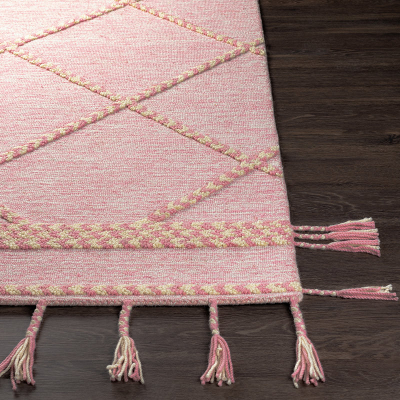 Mccoll Geometric Handmade Tufted Wool Pink Area Rug, Rectangle 8'10" x 12'