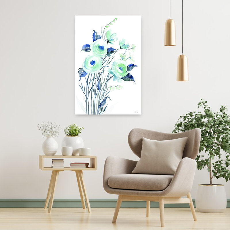 Hallow Blue Floral I 1 Piece Wrapped Canvas Wall Art, 91.44 cm H x 60.96 cm W