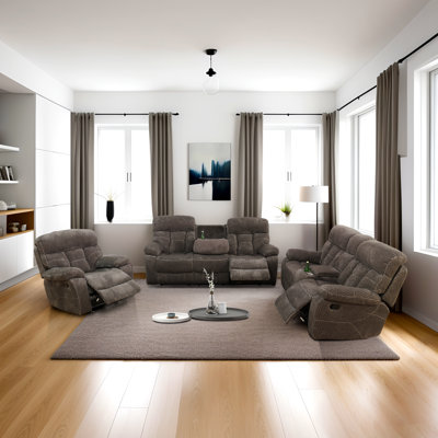 Ensemble de canapé inclinable 3 pièces, causeuse et fauteuil