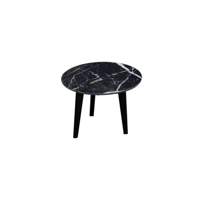 Round Lamp Table Black Marble Print - Small
